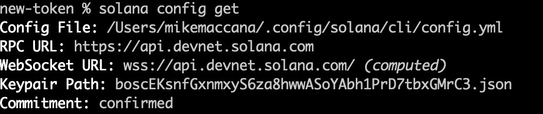 solana config get showing devnet and our mint authority account