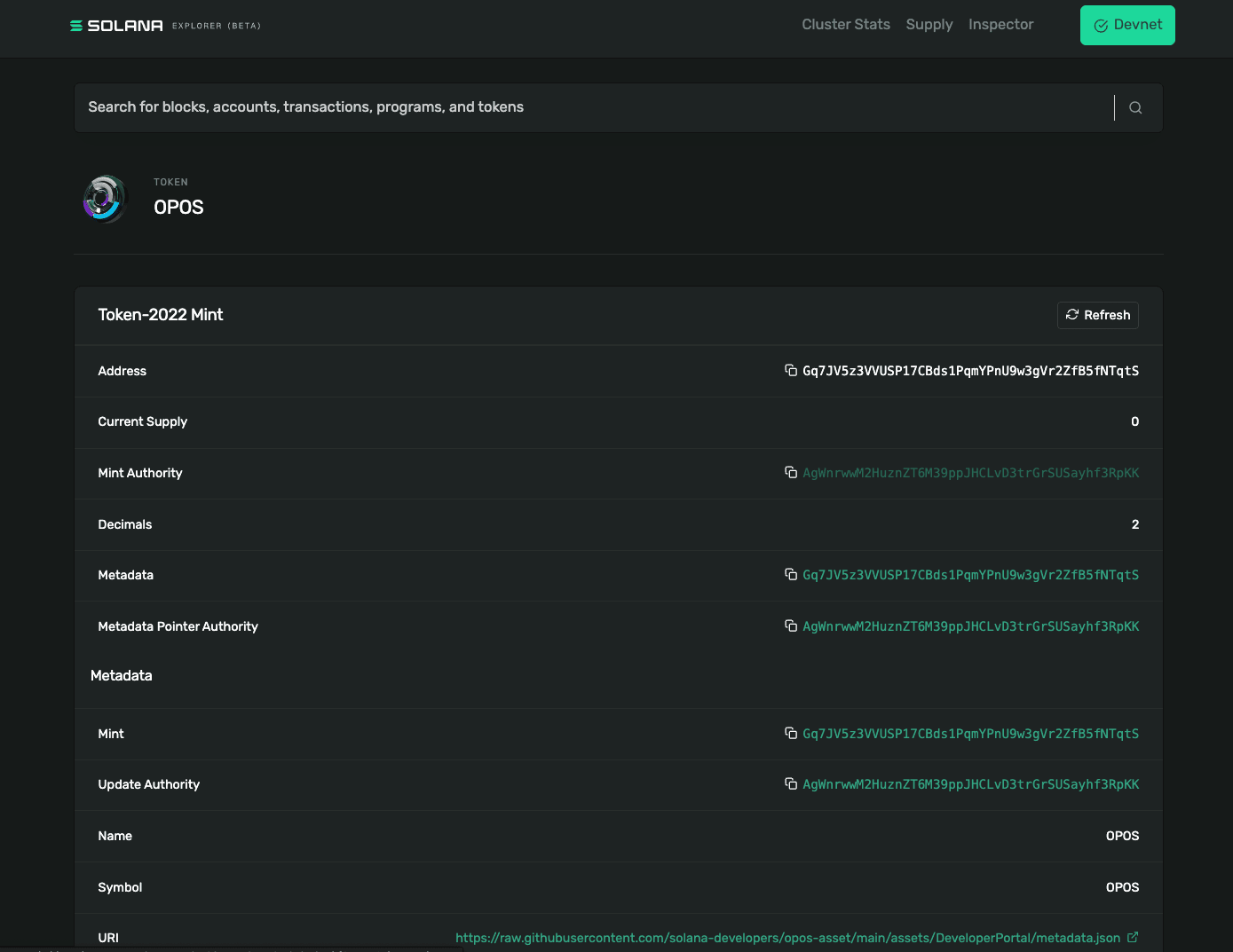 Token with metadata